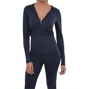 WeWoreWhat Fitted Zip-Up Hoodie Heather Navy Size M NWT